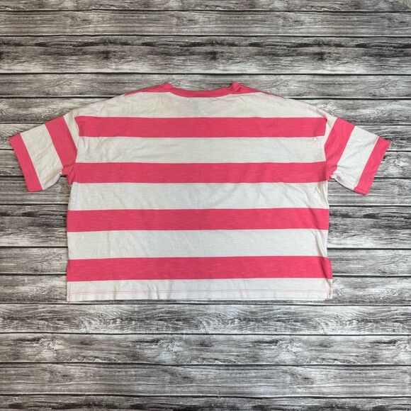 ASOS Women's Striped Oversized Boxy Cropped T Tee Shirt 2 White Bright Hot Pink - Picture 11 of 12